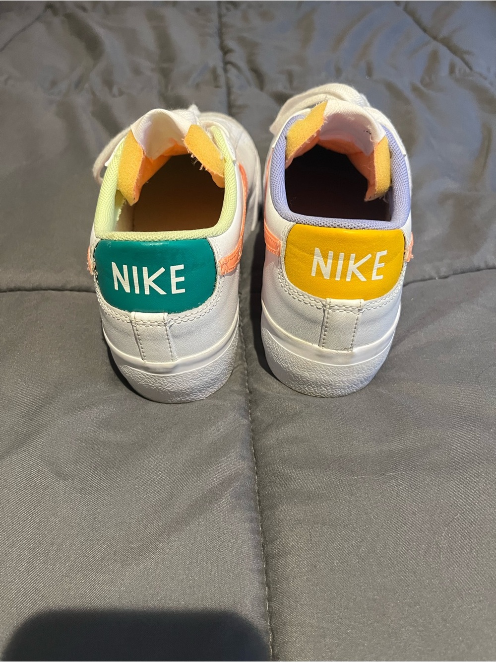 Nike White Sneakers with Teal and Yellow Heel Panels